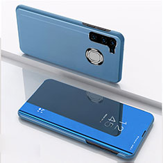 Funda de Cuero Cartera con Soporte Espejo Carcasa L04 para Samsung Galaxy A21 European Azul