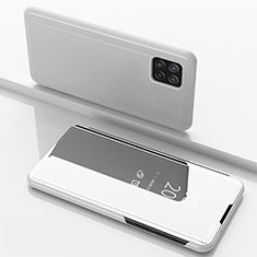 Funda de Cuero Cartera con Soporte Espejo Carcasa L05 para Samsung Galaxy F42 5G Plata