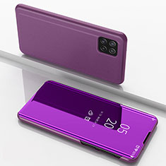 Funda de Cuero Cartera con Soporte Espejo Carcasa L05 para Samsung Galaxy F42 5G Purpura Claro