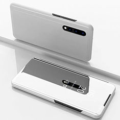 Funda de Cuero Cartera con Soporte Espejo Carcasa M01 para Samsung Galaxy A70 Plata