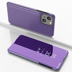 Funda de Cuero Cartera con Soporte Espejo Carcasa para Apple iPhone 14 Morado