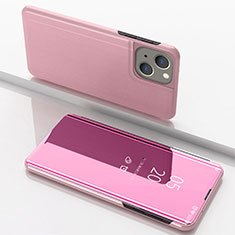 Funda de Cuero Cartera con Soporte Espejo Carcasa para Apple iPhone 14 Plus Oro Rosa