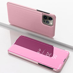 Funda de Cuero Cartera con Soporte Espejo Carcasa para Apple iPhone 14 Pro Oro Rosa