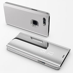 Funda de Cuero Cartera con Soporte Espejo Carcasa para Apple iPhone 8 Plus Plata