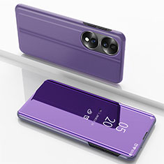 Funda de Cuero Cartera con Soporte Espejo Carcasa para Huawei Honor 70 5G Purpura Claro