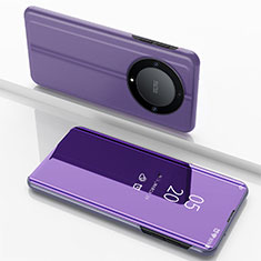 Funda de Cuero Cartera con Soporte Espejo Carcasa para Huawei Honor Magic5 Lite 5G Purpura Claro