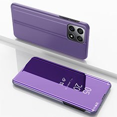 Funda de Cuero Cartera con Soporte Espejo Carcasa para Huawei Honor X6a Purpura Claro