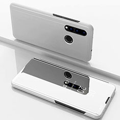 Funda de Cuero Cartera con Soporte Espejo Carcasa para Huawei P Smart+ Plus Plata