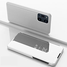 Funda de Cuero Cartera con Soporte Espejo Carcasa para Oppo Find X3 Pro 5G Plata