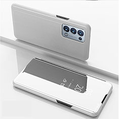 Funda de Cuero Cartera con Soporte Espejo Carcasa para Oppo Reno6 Pro+ Plus 5G Plata