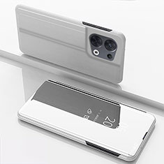 Funda de Cuero Cartera con Soporte Espejo Carcasa para Oppo Reno9 Pro 5G Plata