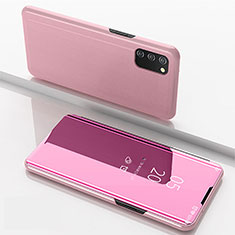 Funda de Cuero Cartera con Soporte Espejo Carcasa para Samsung Galaxy A02s Oro Rosa