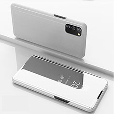 Funda de Cuero Cartera con Soporte Espejo Carcasa para Samsung Galaxy A02s Plata