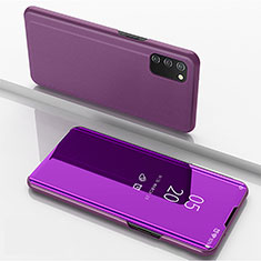 Funda de Cuero Cartera con Soporte Espejo Carcasa para Samsung Galaxy A02s Purpura Claro