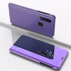 Funda de Cuero Cartera con Soporte Espejo Carcasa para Samsung Galaxy A20 Morado