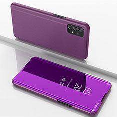 Funda de Cuero Cartera con Soporte Espejo Carcasa para Samsung Galaxy A72 5G Purpura Claro