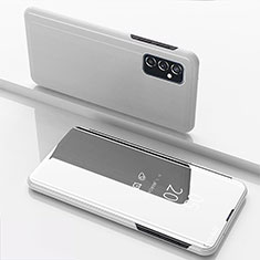 Funda de Cuero Cartera con Soporte Espejo Carcasa para Samsung Galaxy M23 5G Plata