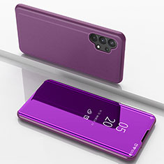 Funda de Cuero Cartera con Soporte Espejo Carcasa para Samsung Galaxy M32 5G Purpura Claro