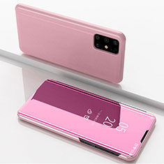Funda de Cuero Cartera con Soporte Espejo Carcasa para Samsung Galaxy M51 Oro Rosa
