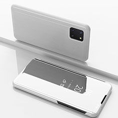 Funda de Cuero Cartera con Soporte Espejo Carcasa para Samsung Galaxy Note 10 Lite Plata