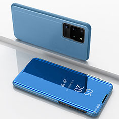 Funda de Cuero Cartera con Soporte Espejo Carcasa para Samsung Galaxy S20 Ultra 5G Azul