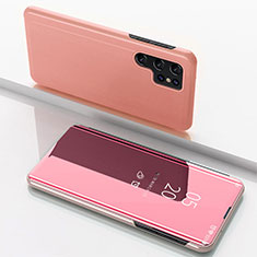 Funda de Cuero Cartera con Soporte Espejo Carcasa para Samsung Galaxy S22 Ultra 5G Oro Rosa