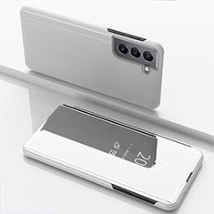 Funda de Cuero Cartera con Soporte Espejo Carcasa para Samsung Galaxy S23 Plus 5G Plata