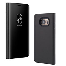 Funda de Cuero Cartera con Soporte Espejo Carcasa para Samsung Galaxy S7 Edge G935F Negro