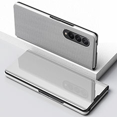 Funda de Cuero Cartera con Soporte Espejo Carcasa para Samsung Galaxy Z Fold3 5G Plata