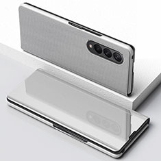Funda de Cuero Cartera con Soporte Espejo Carcasa para Samsung Galaxy Z Fold4 5G Plata