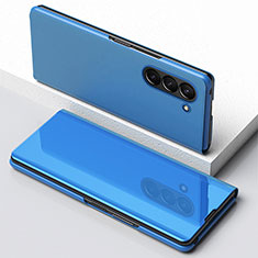 Funda de Cuero Cartera con Soporte Espejo Carcasa para Samsung Galaxy Z Fold5 5G Azul