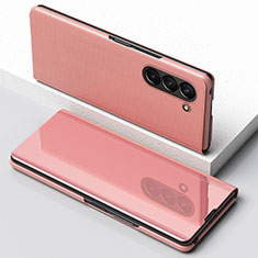 Funda de Cuero Cartera con Soporte Espejo Carcasa para Samsung Galaxy Z Fold5 5G Oro Rosa