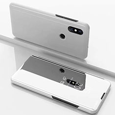 Funda de Cuero Cartera con Soporte Espejo Carcasa para Xiaomi Mi Mix 3 Plata