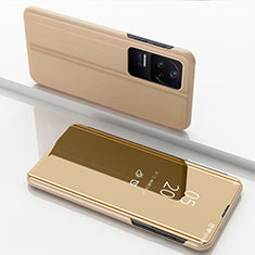 Funda de Cuero Cartera con Soporte Espejo Carcasa para Xiaomi Poco F4 5G Oro