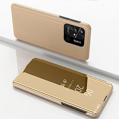 Funda de Cuero Cartera con Soporte Espejo Carcasa para Xiaomi Redmi 10 India Oro