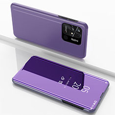 Funda de Cuero Cartera con Soporte Espejo Carcasa para Xiaomi Redmi 10 India Purpura Claro