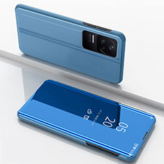 Funda de Cuero Cartera con Soporte Espejo Carcasa para Xiaomi Redmi K40S 5G Azul