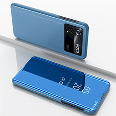 Funda de Cuero Cartera con Soporte Espejo Carcasa para Xiaomi Redmi Note 11E Pro 5G Azul