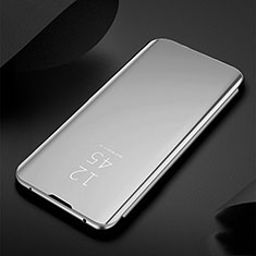 Funda de Cuero Cartera con Soporte Espejo Carcasa para Xiaomi Redmi Note 8T Plata