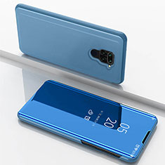 Funda de Cuero Cartera con Soporte Espejo Carcasa para Xiaomi Redmi Note 9 Azul