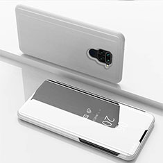 Funda de Cuero Cartera con Soporte Espejo Carcasa para Xiaomi Redmi Note 9 Plata