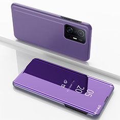 Funda de Cuero Cartera con Soporte Espejo Carcasa QH1 para Xiaomi Mi 11T Pro 5G Purpura Claro