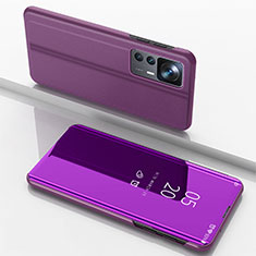 Funda de Cuero Cartera con Soporte Espejo Carcasa QH1 para Xiaomi Mi 12T 5G Morado