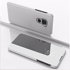 Funda de Cuero Cartera con Soporte Espejo Carcasa QH1 para Xiaomi Redmi Note 9 Plata