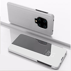 Funda de Cuero Cartera con Soporte Espejo Carcasa QH1 para Xiaomi Redmi Note 9 Pro Max Plata