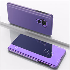 Funda de Cuero Cartera con Soporte Espejo Carcasa QH1 para Xiaomi Redmi Note 9 Purpura Claro