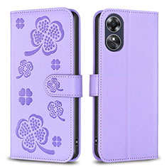 Funda de Cuero Cartera con Soporte Flores Carcasa BF1 para Oppo A17 Morado