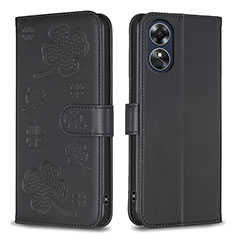 Funda de Cuero Cartera con Soporte Flores Carcasa BF1 para Oppo A17 Negro