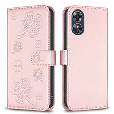 Funda de Cuero Cartera con Soporte Flores Carcasa BF1 para Oppo A17 Oro Rosa