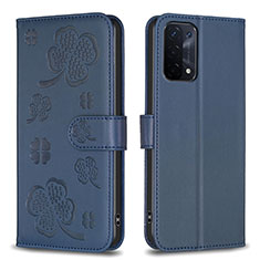 Funda de Cuero Cartera con Soporte Flores Carcasa BF1 para Oppo A54 5G Azul